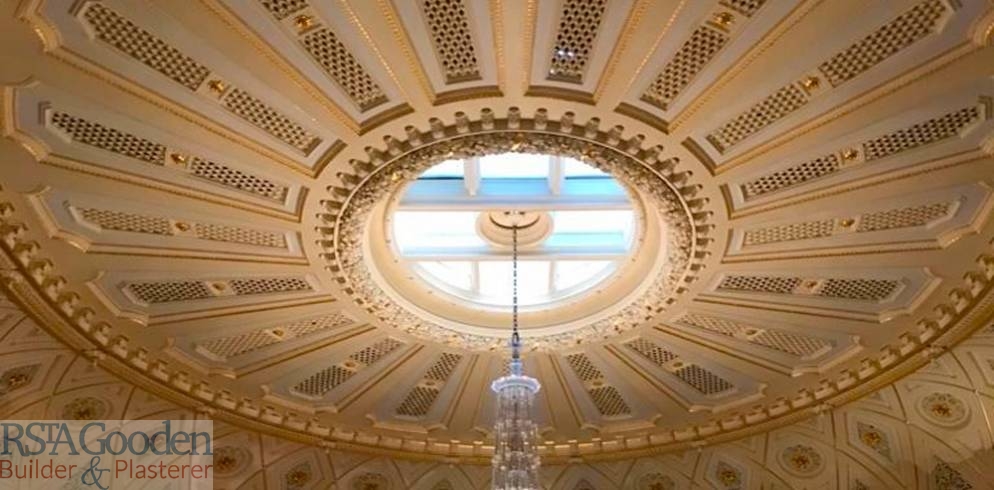 St Georges Hall, Liverpool - Small Concert Hall Ceiling Restoration, Lime Plaster, Cornice and Decorative Repairs