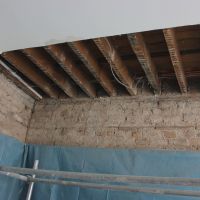Cut out dry rot damp ceiling