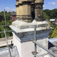 New chimney pots fitted reflanged rendered repair stone cornice